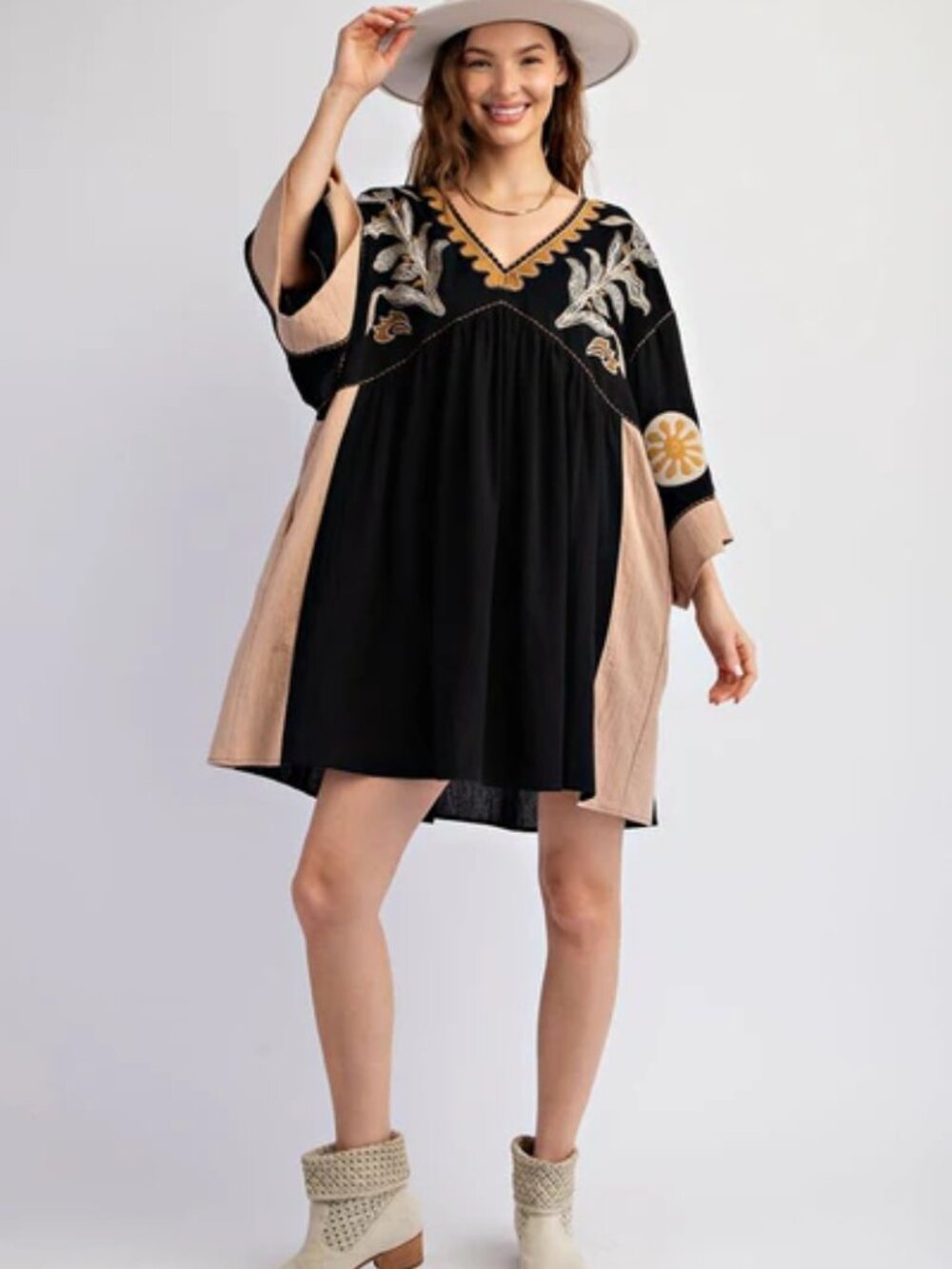 EASEL Golden Hour Babydoll Dress in Black - Picture 6 of 16